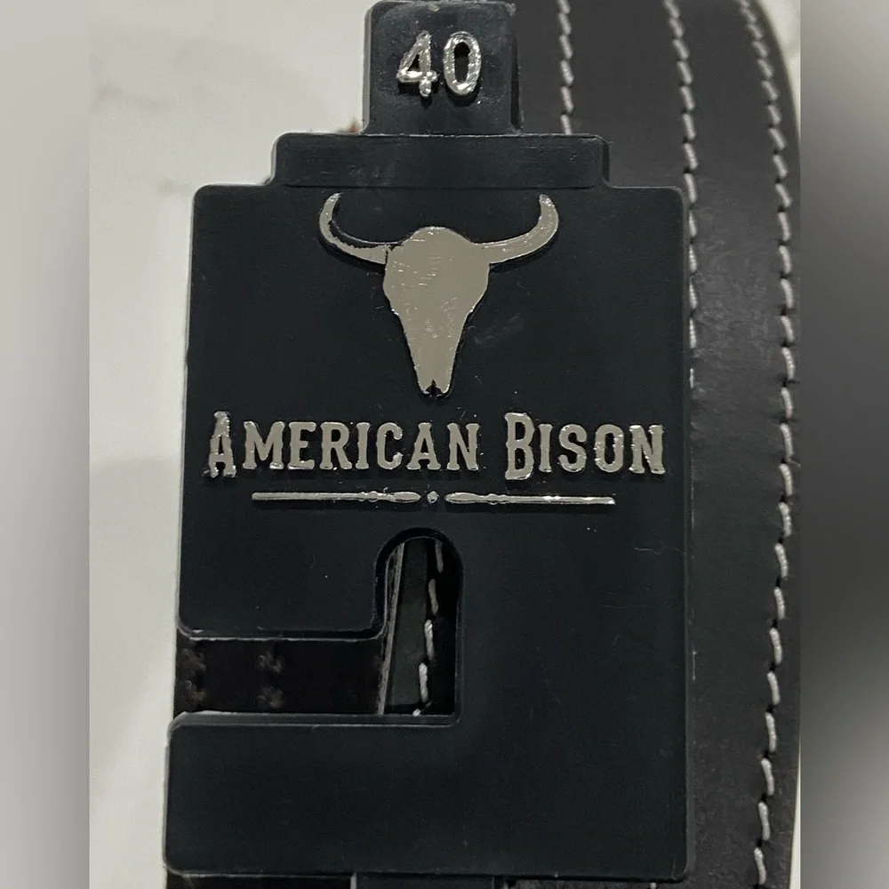 American Bison Black 100% Genuine Leather Stitched Western Belt Men’s Sz 40 NWT